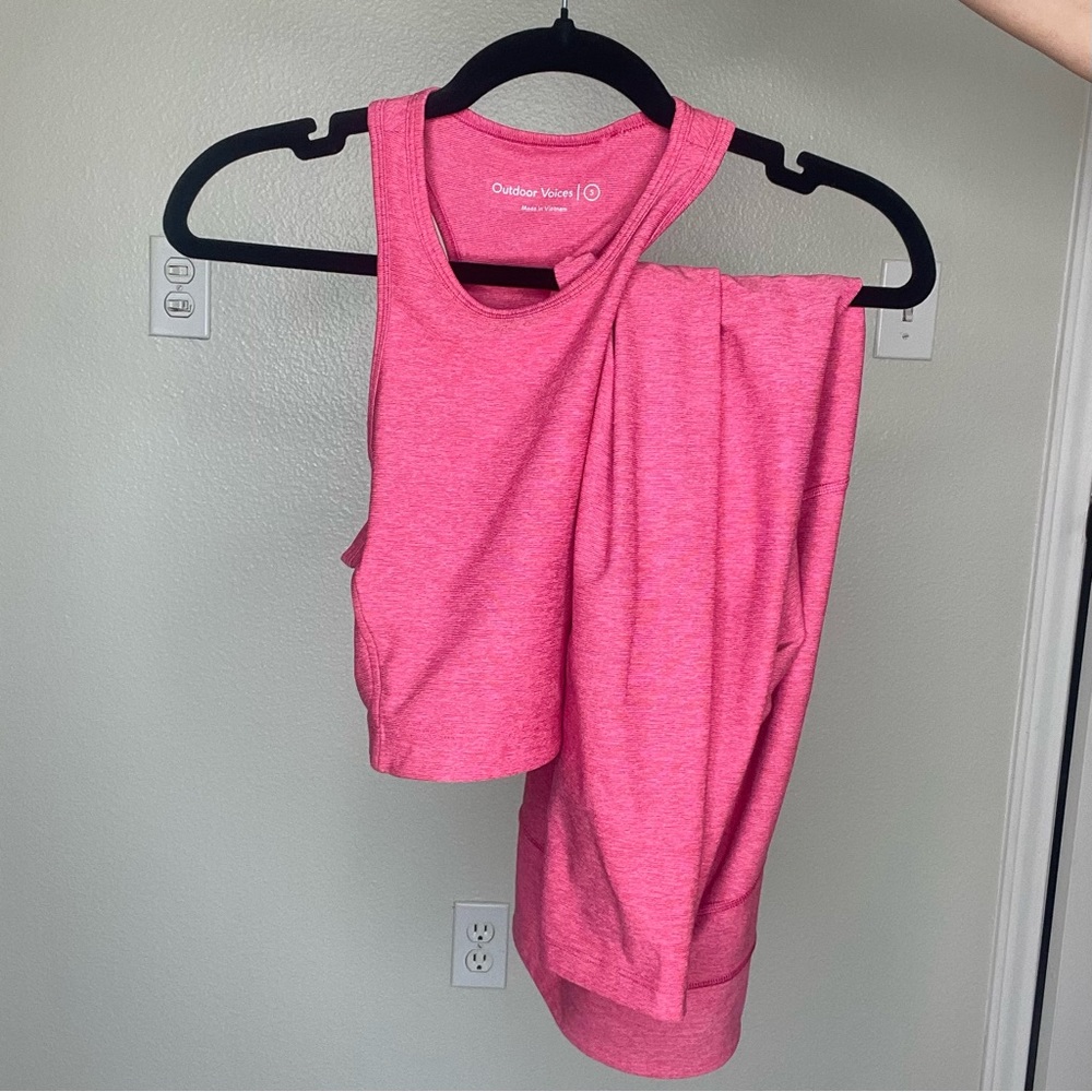 Outdoor Voices Workout Set Leggings and Crop Tank Hot Pink